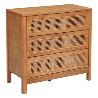 Commode Meuble De Rangement De 3 Tiroirs En Rotin - Longueur 90 X Profondeur 45 X Hauteur 85 Cm