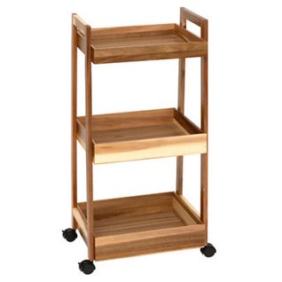 Desserte à Roues 3 Niveaux En Bois D'acacia - Longueur 40 X Largeur 30,5 X Hauteur 84,5 Cm