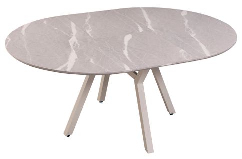 Table à Manger Ronde Extensible Coloris Effet Marbre Gris - L. 130/160 X P. 130 Cm X H. 76cm