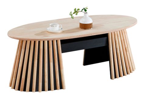 Table Basse Relevable Ovale Coloris Chêne Nordique/noir - L. 120 X P. 60 X H. 45,5 - 60,5 Cm