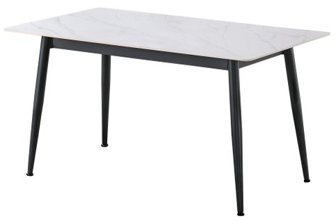 Table à Manger Rectangulaire Coloris Effet Marbre Blanc Et Pieds En Métal Noir
