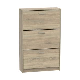 Meuble à Chaussures De 3 Portes, 18 Paires Coloris Chêne Cambrien - L. 74 X P. 25 X H. 119,5 Cm