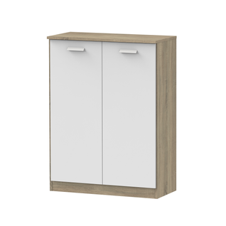 Armoire Auxiliaire Meuble Multi-usages Basse à 2 Portes Coloris Blanc Et Chêne Cambrien