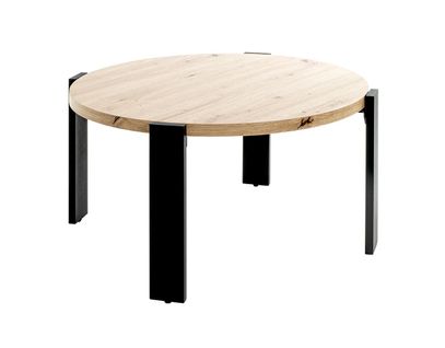 Table Basse Ronde Coloris Chêne Et Métal Noir - Diamètre 75 X Hauteur 42 Cm