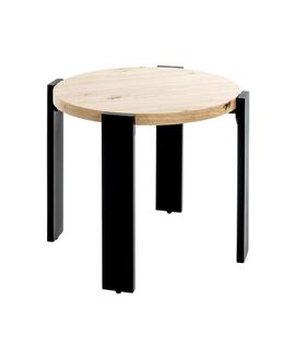 Table  Ronde Coloris Chêne Et Métal Noir - Diamètre 50 X Hauteur 46 Cm