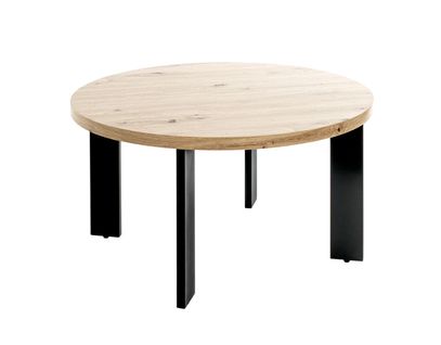 Table Ronde Table Basse Coloris Chêne Et Métal Noir - Diamètre 75 X Hauteur 42 Cm