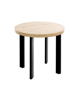 Table Ronde Table Basse Coloris Chêne Et Métal Noir - Diamètre 50 X Hauteur 46 Cm
