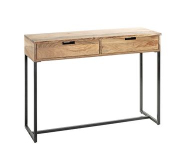 Table Console Meuble D'entrée 2 Tiroirs Coloris Chêne Et Métal Noir - L. 100 X H. 75 X P. 35cm