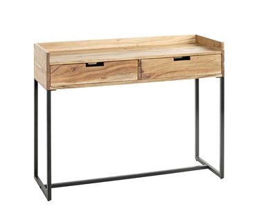 Table Console Meuble D'entrée 2 Tiroirs Coloris Chêne Et Métal Noir - L. 100 X H. 80 X P. 35cm