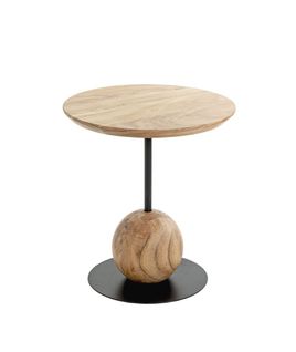 Bout de canapé Ronde Coloris Chêne Naturel Pied En Métal Noir - Diamètre 40 X Hauteur 45 Cm