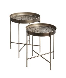 Lot De 2 Bout de canapéAvec Pieds Rabattable En Métal Noir-cuivré Balayé