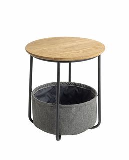 Bout de canapé Ronde Avec Panier De Rangement En Tissu Gris - Diamètre 45 X Hauteur 50cm