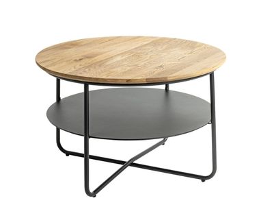 Table Basse Ronde Table Séjour Et Salon Coloris Chêne Et Métal En Noir - Diamètre 70 X Hauteur 45 Cm