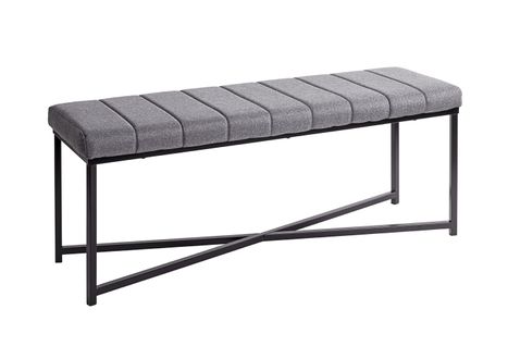 Banc Avec Siège Rembouré Gris Et Cadre En Métal Noir - Longueur 118 X Hauteur 47 X Profondeur 38cm