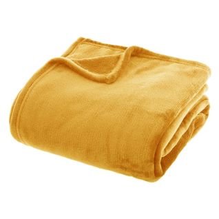 Plaid Couverture En Flanelle Coloris Jaune - Longueur 230 X Largeur 180