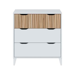 Commode Meuble De Rangement Avec 3 Tiroirs Coloris Blanc/chêne - L. 70,5 X P. 40 X H. 76 Cm