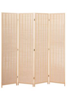 Paravent Japonais En Bois Et Bambou Tressé De 4 Pans, Coloris Naturel - L. 176 X H. 175 X P. 2 Cm
