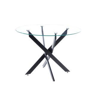 Table De Salle à Manger Ronde Avec Plateau En Verre Et Pieds En Métal Noir - H. 75 X Diamètre 110 Cm