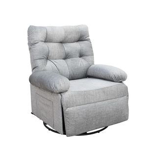 Fauteuil Inclinable Pivotant En Tissu Gris Avec Dossier Capitonné - L. 90 X H. 107 X P. 84 Cm
