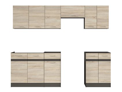Cuisine Complète 240 Cm,ensemble De Meuble De Cuisine Coloris Chêne Sonoma, Plan De Travail Inclus