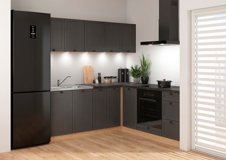 Cuisine D'angle Complète 200x200 Cm, Meubles De Cuisine Modulables, Plan De Travail Noir Inclus