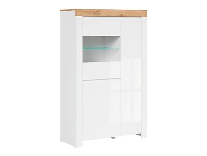 Vitrine à LED Meuble De Rangement à 3 Portes,coloris Blanc/chêne Wotan - L. 98 X P. 42 X H. 156,5 Cm