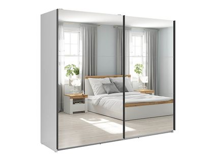 Armoire Coulissante Placard Avec Miroir Coloris Blanc Brillant - L. 220 X P. 60 X H. 195,5 Cm