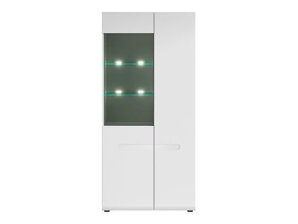 Vitrine Haute à 2 Portes Avec Éclairage LED, Coloris Blanc/blanc Haute Brillance