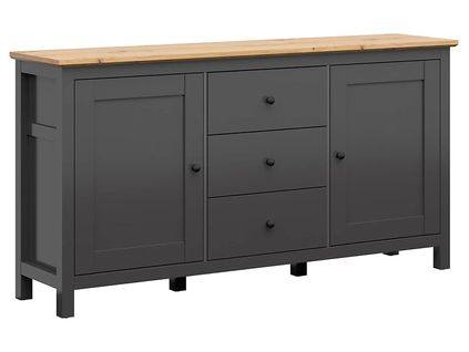 Commode Buffet à 2 Portes Et 3 Tiroirs, Coloris Gris Graphite/chêne Artisan