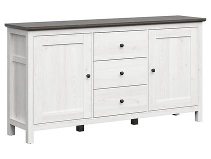Commode Buffet à 2 Portes Et 3 Tiroirs, Coloris Gris Mélèze Clair / Pin Larico