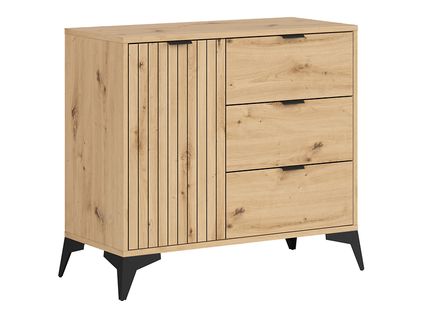 Commode Meuble De Rangement Avec 1 Porte Et 3 Tiroirs,coloris Chêne Artisan