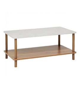 Table Basse Rectangulaire Avec Étagère Inférieure, Coloris Blanc/marron - L. 90 X P. 50 X H. 40 Cm