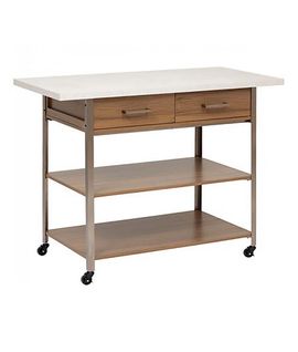 Desserte De Cuisine Avec Roulettes, Deux Tiroirs Et Deux Étagères, Coloris Marron/blanc