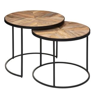 Lot De 2 Tables Café Gigognes En Métal Noir Et Manguier Basile