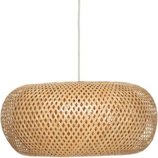 Luminaire Suspension Ovale En Bambou Naturel - Diamètre 46 X Profondeur 22 Cm