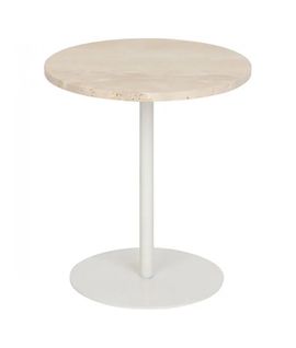 Table à Café Table D'appoint Ronde En Travertin Et Métal Blanc - Diamètre 40 X Hauteur 45 Cm