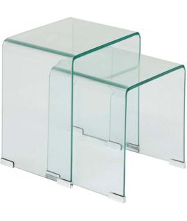 Lot De 2 Tables Gigognes En Verre Trempé Transparent - Longueur 51 X Profondeur 30 X Hauteur 47 Cm