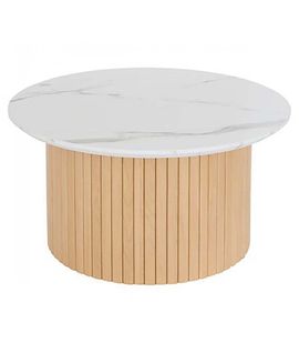 Table Basse Ronde Avec Plateau Effet Marbre Blanc - Diamètre 70 X Hauteur 40 Cm