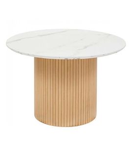 Table à Manger Ronde Avec Plateau Effet Marbre Blanc - Diamètre 110 X Hauteur 76 Cm