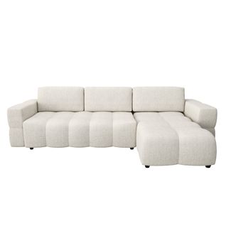 Canapé D'angle Droit Convertible Coffre 5 Places Bouclette Crème