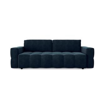 Canapé 4 Places Convertible Coffre Noyer Velours Bleu Paon