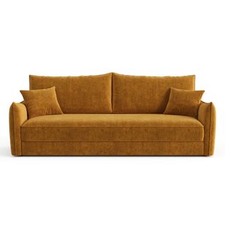 Canapé Convertible 3 Places Velours Texturé Moutarde 213cm