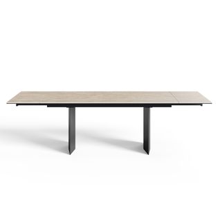 Table Extensible 8-10 Personnes Aspect Travertin Et Pieds Noirs 180cm