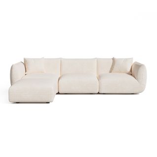 Canapé D'angle Modulable 5-6 Places Velours Chenillé Crème