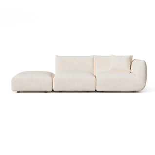 Canapé Modulable 4-5 Places Droit Velours Chenillé Crème