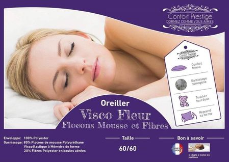 Lot De 2 Oreillers 60x60 Cm Mousse à Mémoire De Forme 60 Kg/m3 Tissu Maxi