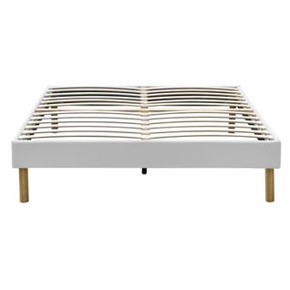 Sommier Tapissier Blanc 140x200 Avec Pieds 20 Cm - 2 X 13 Lattes - Montage Rapide Et Facile