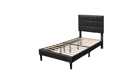 Lit Riley Pour Matelas 90x200-sommier+tête De Lit Capitonnee Couleur Noir+pieds En 16cm Pour Matelas