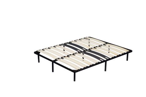 Sommier 200x200 Noir Cadre à Lattes Renforcé Bassin 10 Pieds Metal Montage Rapide 54 Lattes 9 Mm