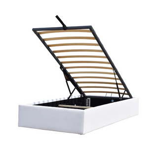 Lit Coffre Déhoussable Blanc Loris Avec Pieds Pour Matelas 90x200cm Montage Rapide Revêtement Pvc